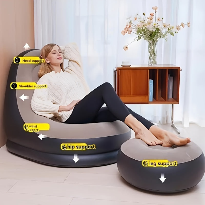 Sofá inflable plegable en color caqui con cojín para pies, ideal para hogar, oficina y exteriores