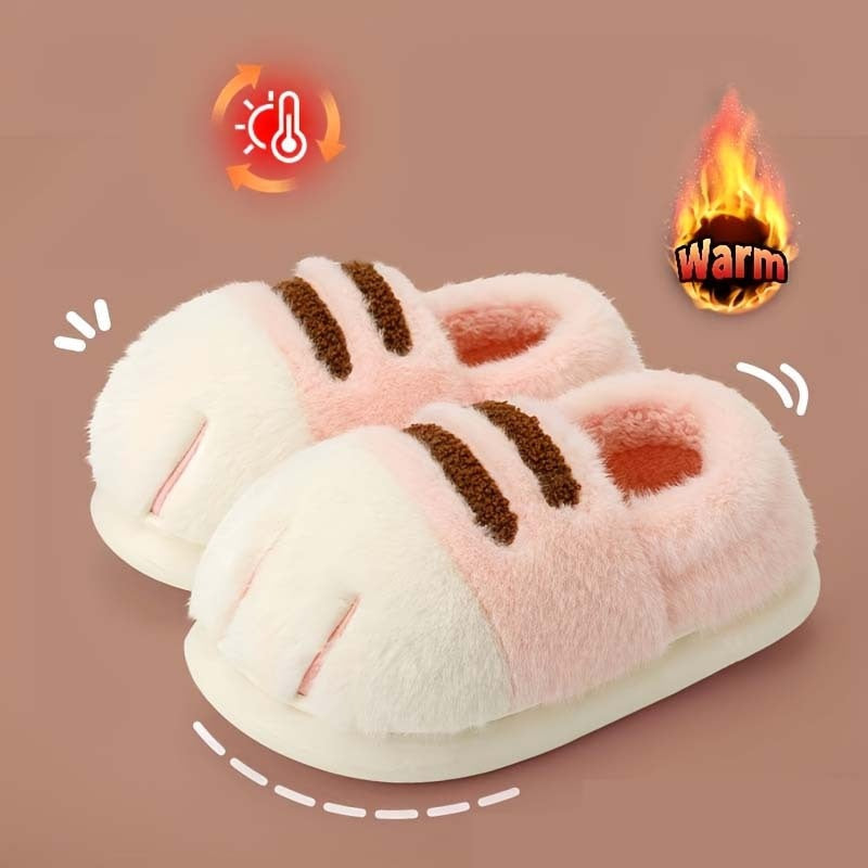 Women's Furry Cat Paw Slippers Indoor Warmth Casual Slip-Ons - Multiple Sizes