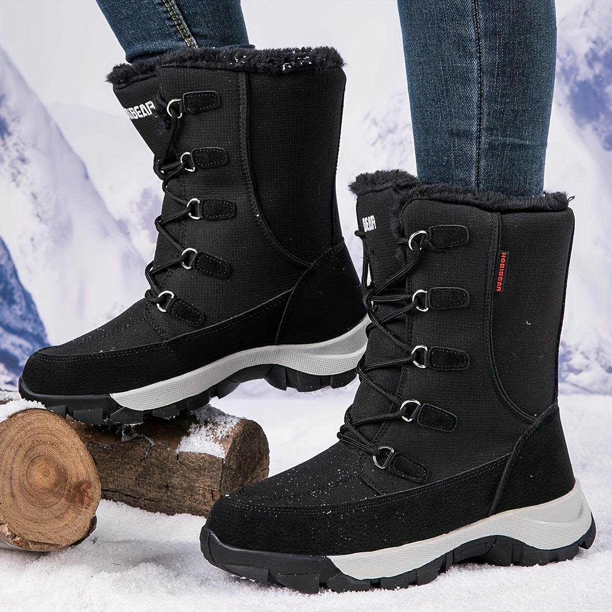 Women's Faux Fur-Lined Platform Snow Boots Casual Lace Up Warm Winter
