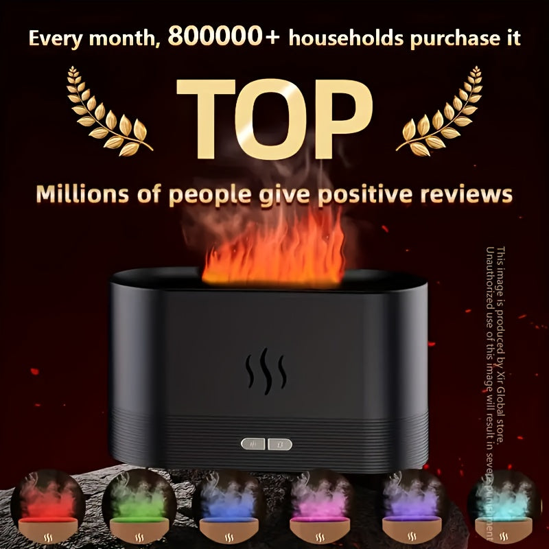 Universal Black USB Aromatherapy Humidifier with Flame Effect for Home Office