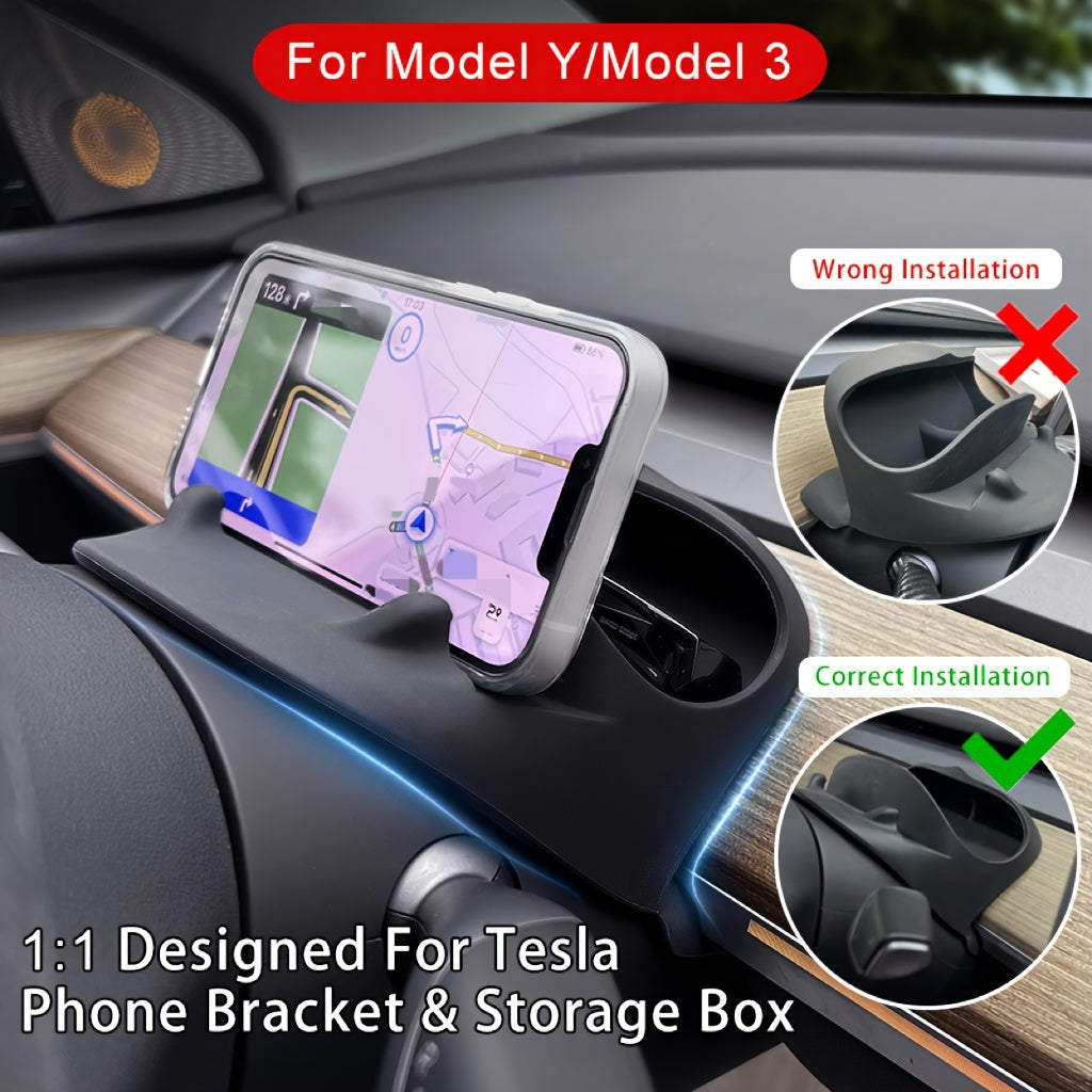 Car Phone Holder for Tesla Model Y/3 Front Storage Box Glasses Accessories
