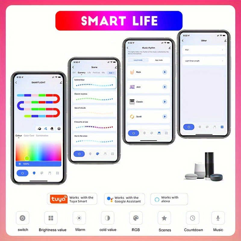 RGBIC Neon LED Strip Lights 1M-10M Wi-Fi Music Sync Voice Control Space Theme