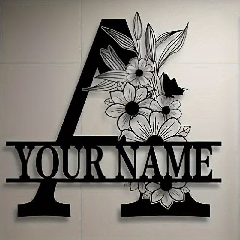 Personalized Metal Family Name Sign with Floral Design for Home Decor