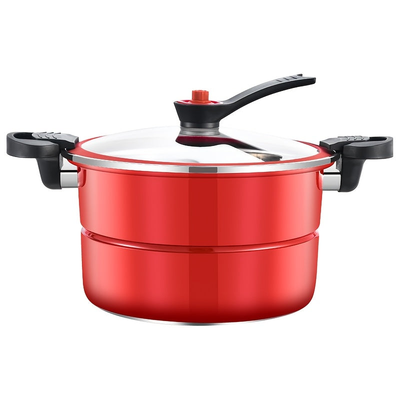 2-Piece Red Stainless Steel Pressure Cooker and Soup Pot Set Large Capacity Durable