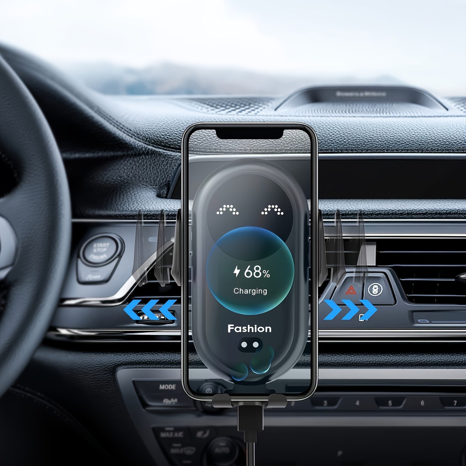 Soporte de teléfono para rejilla de ventilación de coche de silicona con cargador inalámbrico y sensor infrarrojo