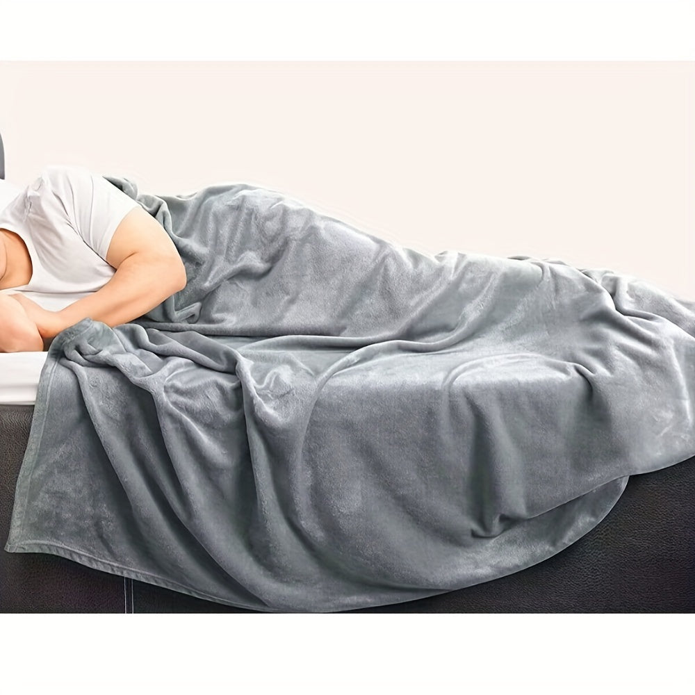 Grey Flannel Fleece Throw Blanket Microfiber Anti-Static for Bed Couch Travel