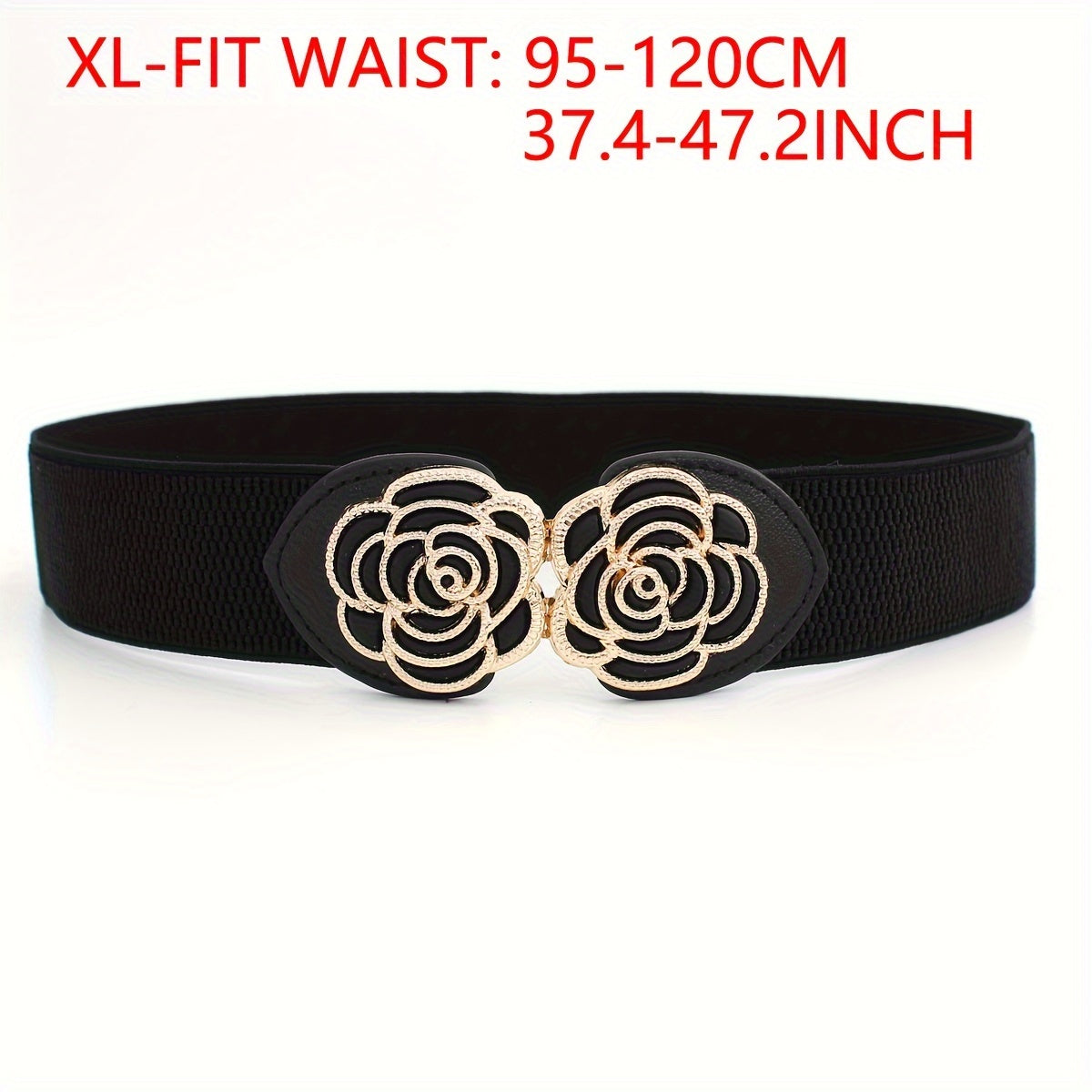 Women's Metal Leaf Buckle Wide Vintage Stretch Waist Belt for Dresses
