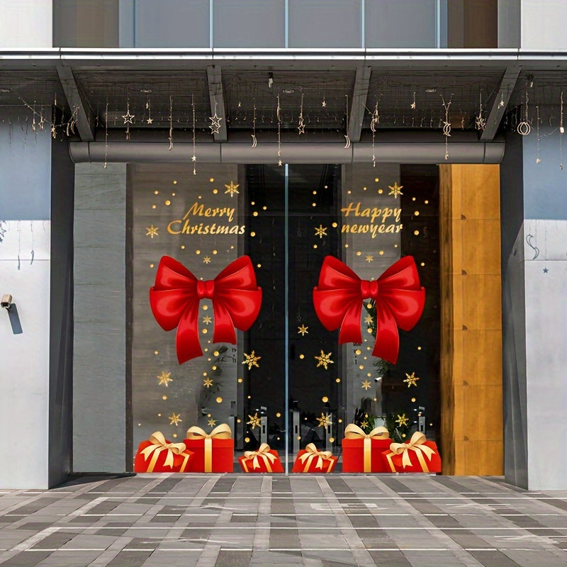 Rojdestvo uchun ikki tomonlama deraza yopishqoq tasvirlar, bayramona tuyg'u beruvchi yoqimli bezak kamarlari bilan.