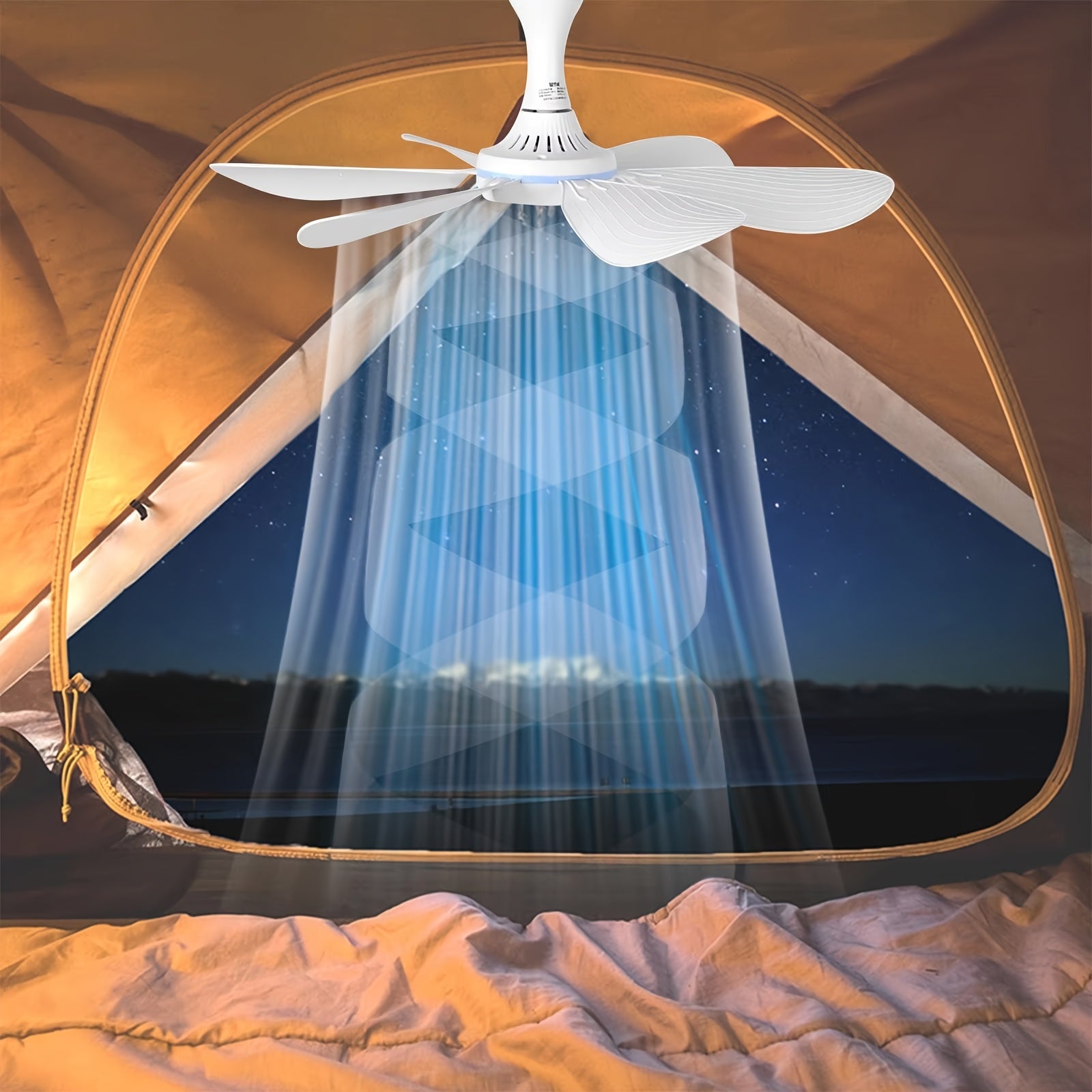 USB Ceiling Fan for Camping Dorms Tents Silent Portable 6-Leaf