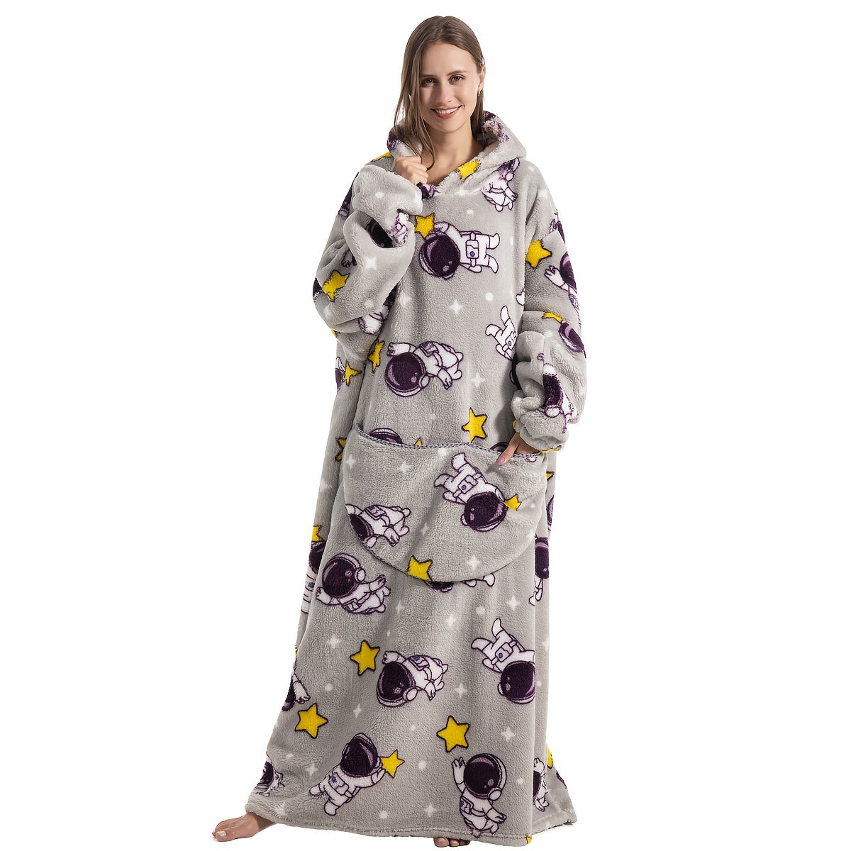 Sudadera con capucha de felpa para adultos con gran bolsillo, manta acolchada de borrego cálida