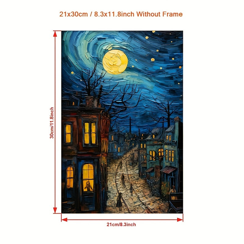 Starry Night Canvas Wall Art Print Oil Painting Reproduction Vertical Portrait Decor