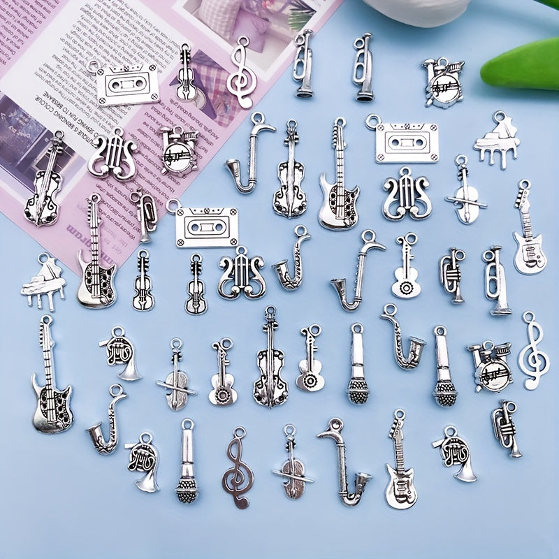 50 Pieces Antique Silver Music Instrument Pendants for Jewelry Making