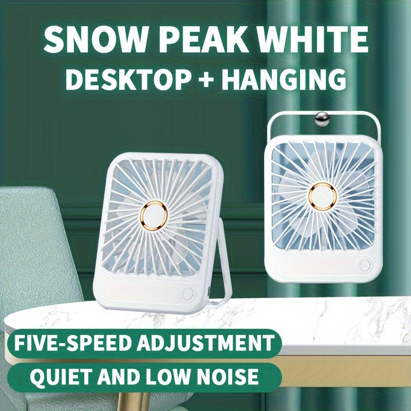 Портативный настольный вентилятор с элегантным белым дизайном, складной на 180°, 5 скоростей, перезаряжаемая батарея, светодиодная ночная лампа, цифровой дисплей - USB питание, долговечная литиевая батарея для дома, офиса, спальни, путешествий, кемпинга.