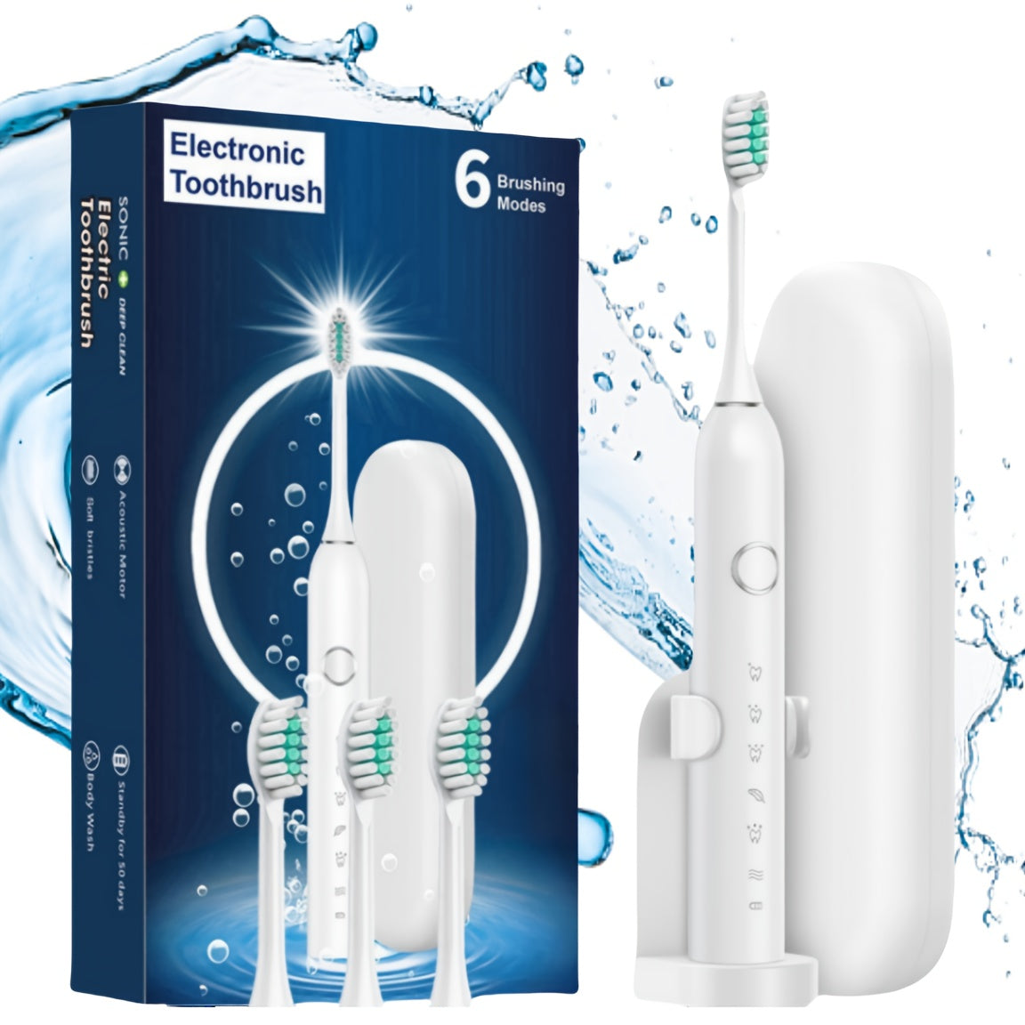 Portable Sonic Electric Toothbrush with 6 Modes, USB Rechargeable, Travel Use