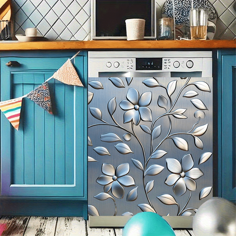 Edelki gullari PVC idish-tovoq eshigi magnit stiker, suv o'tkazmaydigan, iz qoldirmaydigan, 58.5x65cm