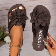 Women's Brown Floral Flat Sandals Lightweight Non-Slip Summer Beach Shoes