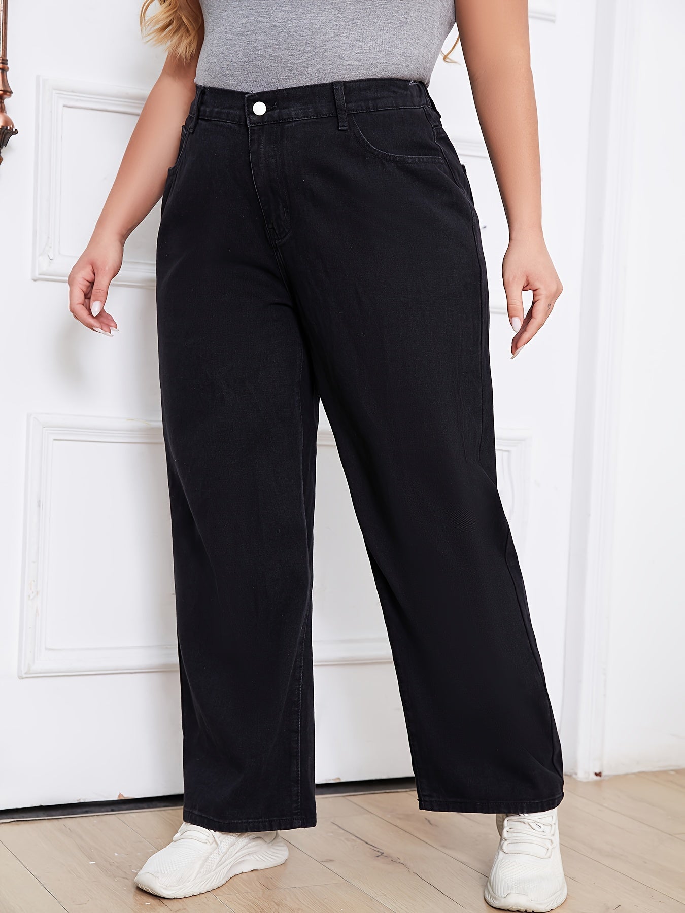 Jeans de mezclilla para mujer de talla grande, corte recto y ajuste suelto, pantalones casuales