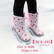 Girls Winter Snow Boots Pink Heart Pattern Fur-Lined Zipper Anti-Slip TPR Sole