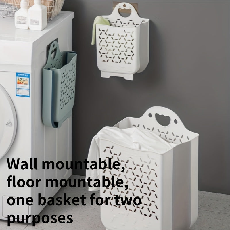 Conjunto de 3 cestas de ropa plegables para colgar en la pared con ganchos para baño o dormitorio