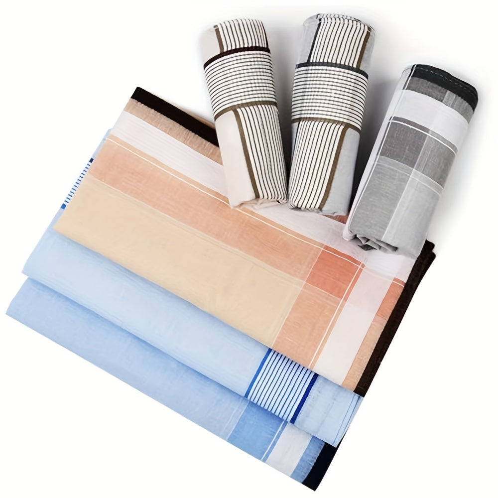 Set of 12 Men's Cotton Striped Handkerchiefs Woven Square Pocket Accessories
