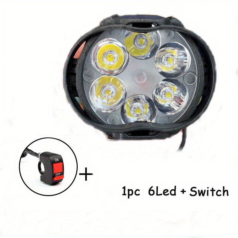 Motorcycle LED Fog Light 6500K White 6 LED Spot Headlamp 1200LM Pair