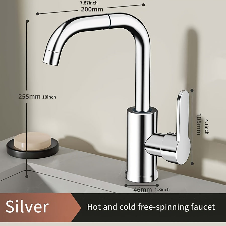 Modern 360° Swivel Kitchen and Bathroom Faucet Stainless Steel Brushed Finish Dual-Use Hot Cold Water Mixer