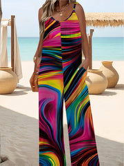 Mono sin mangas de verano con estampado bohemio para mujer, ligero, con escote en V y ropa de playa