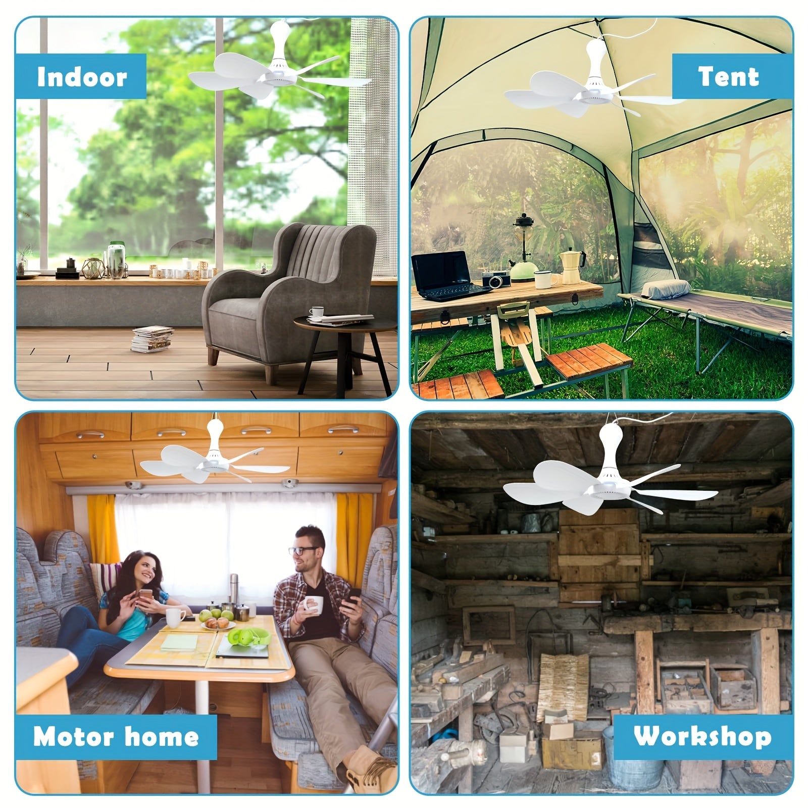 USB Ceiling Fan for Camping Dorms Tents Silent Portable 6-Leaf