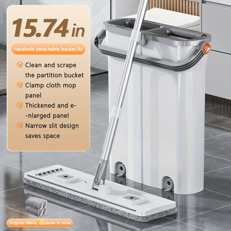 Ikki harakatli tekis mop va qopqoq to'plami, qo'ldan ozod yuvish bilan, bardoshli plastmassa