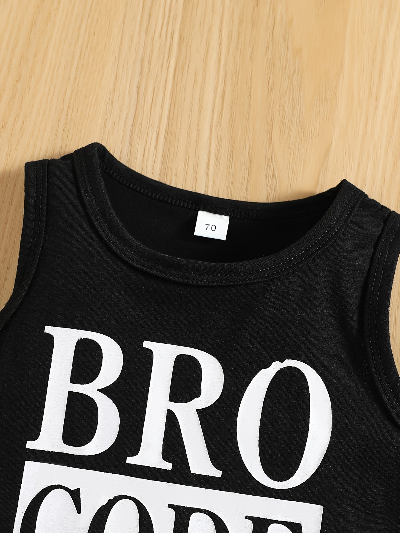 Kids Summer Outfit for Boys 2-Piece Casual Set with Black Letter Print Tank Top and Ripped Shorts