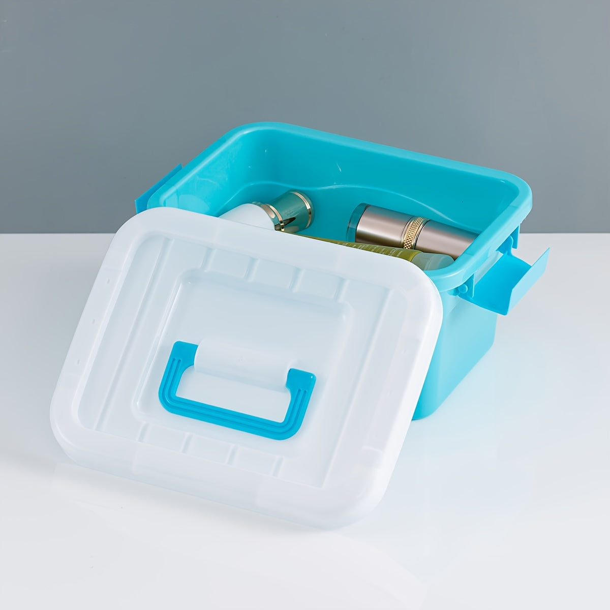 Set of 2 Plastic Storage Bins with Lids Moisture-Resistant Dustproof for Bathroom Toys Stationery