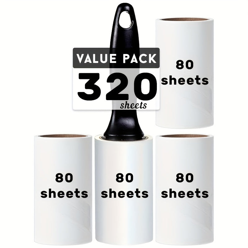 Black Handle Lint Roller with Extra Sticky Sheets for Pet Hair Removal 640/320/160 Sheets