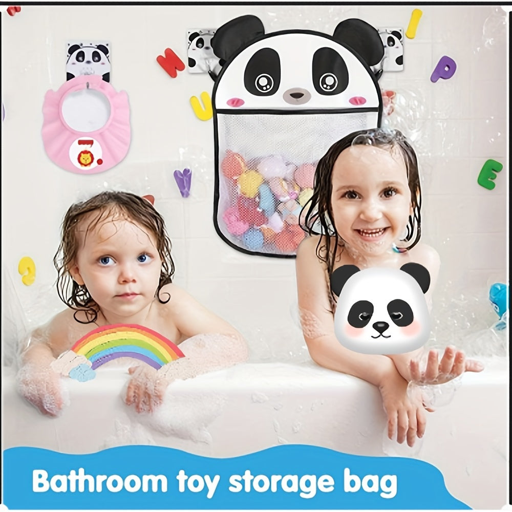 Cute Panda Bath Toy Organizer Mesh Bag with Hooks Water-Resistant and Durable