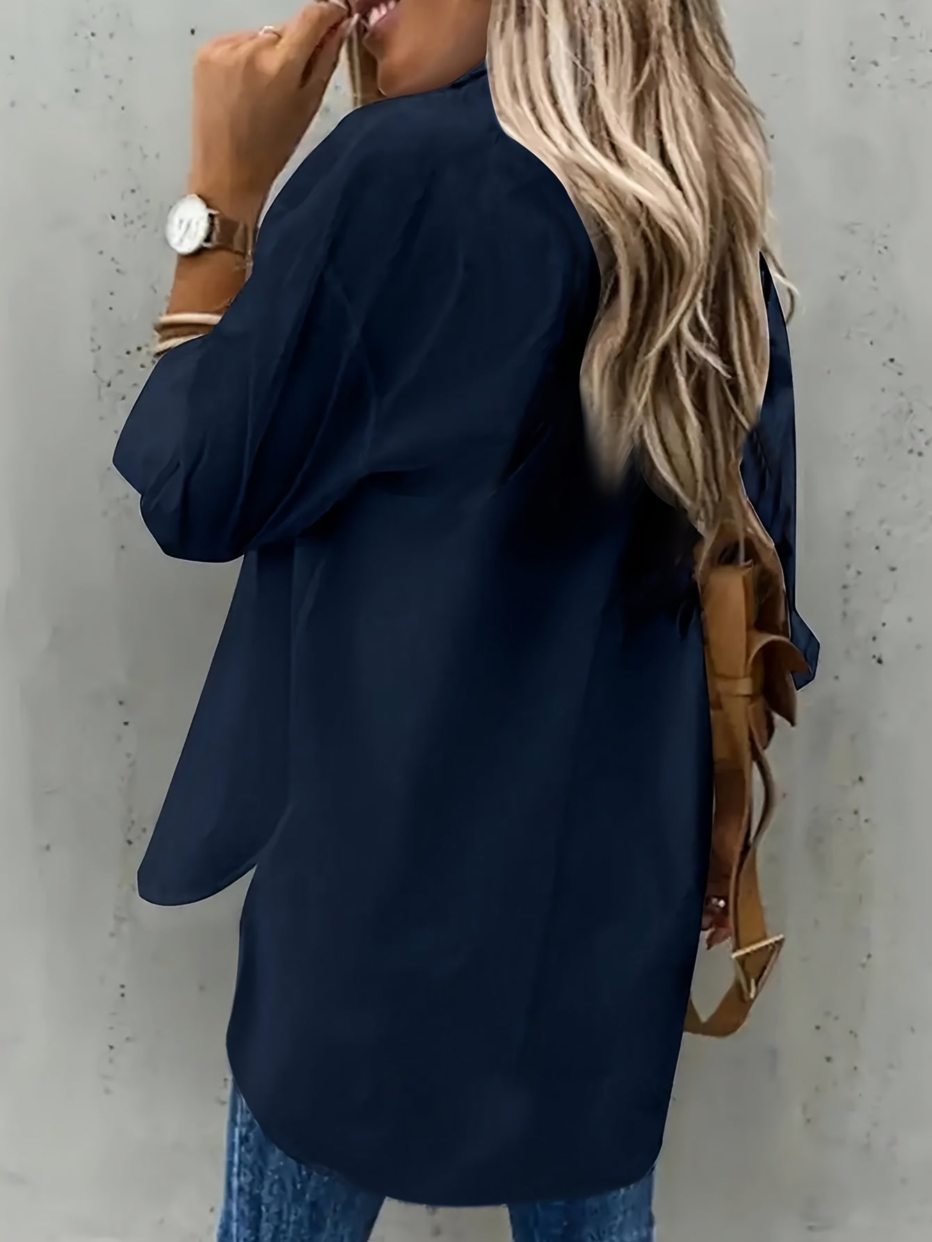 Plus Size Women's Chambray Short Sleeve Button-Up Shirt Casual Office Wear