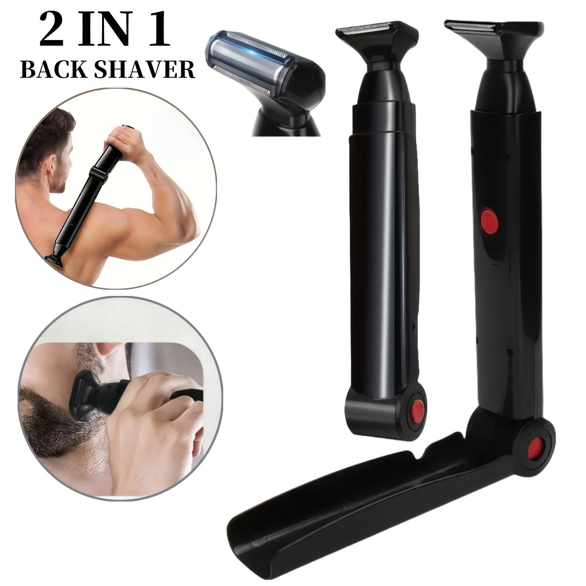 Men's Body Shaver with Adjustable Handle and Shock-Absorbing Heads
