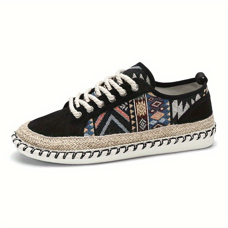 Men's Bohemian Canvas Espadrille Sneakers with Embroidered Vintage Design