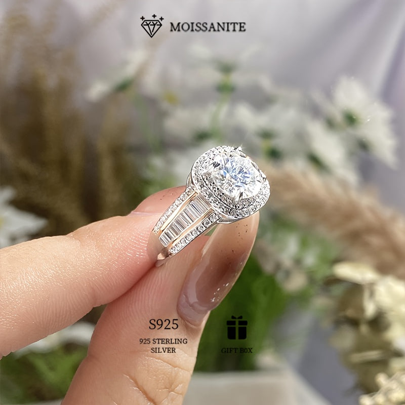 Sterling Silver Hypoallergenic Ring with 2ct Moissanite for Women Engagement Wedding