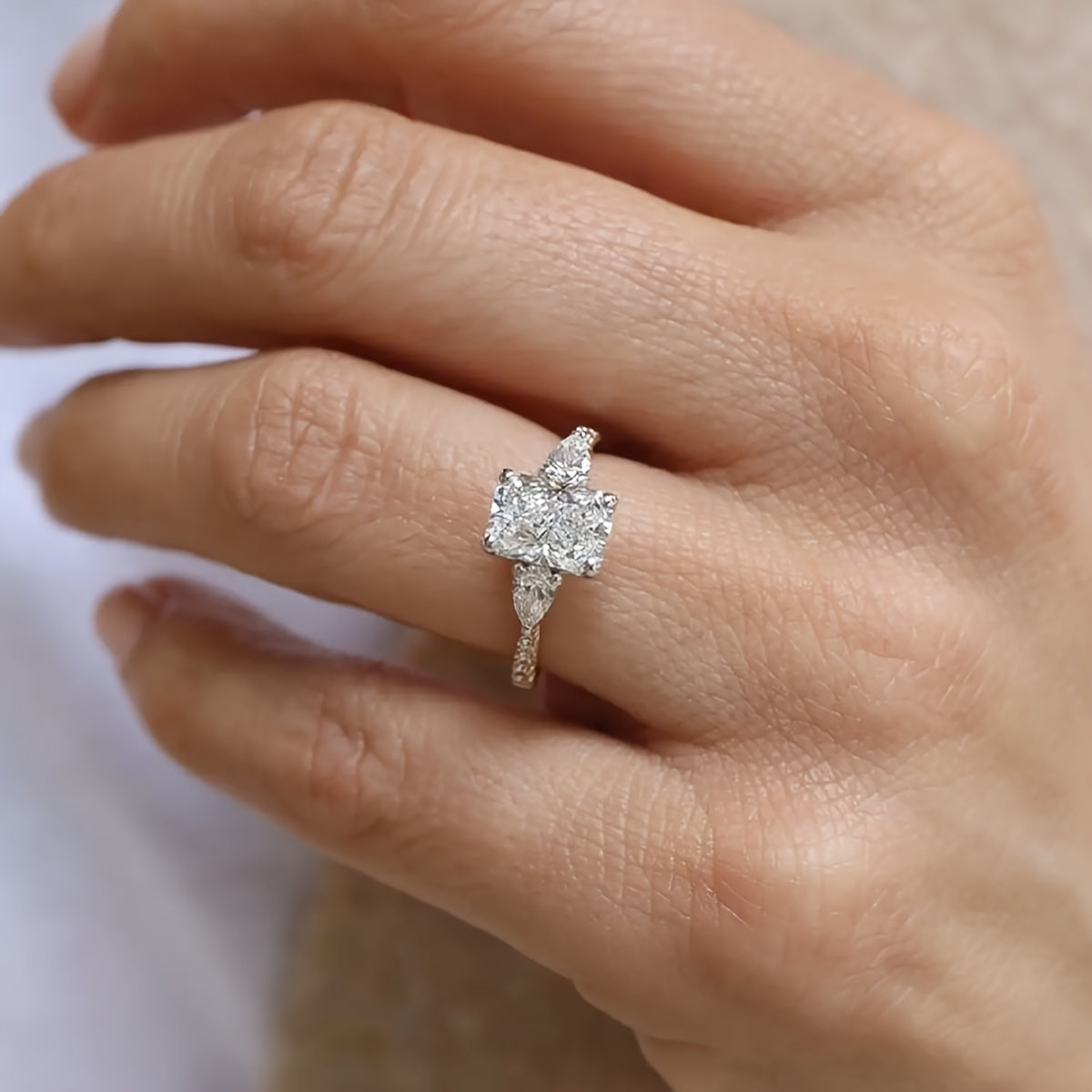 2ct Rectangular Moissanite Engagement Ring in S925 Silver with Pearlescent Edge for Weddings and Valentine's Day