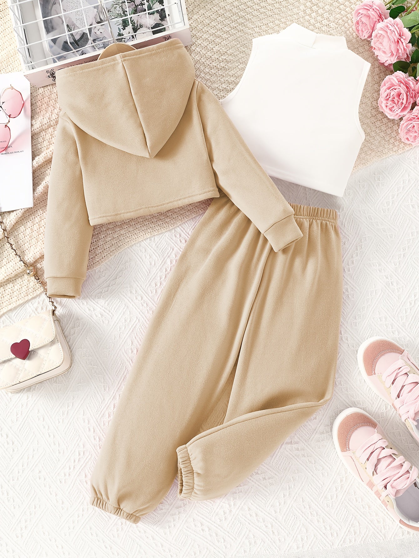 Детский комплект одежды для улицы Весна-Осень Толстовка с капюшоном Жилет Штаны с буквенным принтом