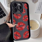 Red Lips Lipstick Phone Case for Xiaomi Redmi Frosted Black TPU European American Girls Trendy