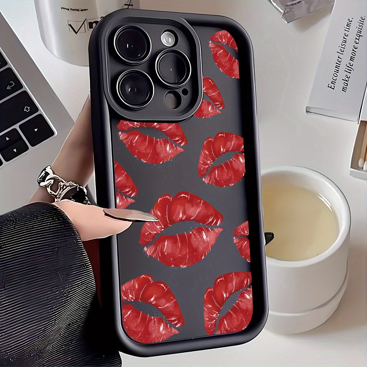 Red Lips Lipstick Phone Case for Xiaomi Redmi Frosted Black TPU European American Girls Trendy
