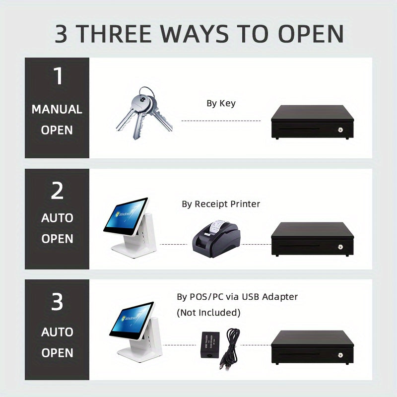 Caja registradora de acero con recubrimiento de zinc y impresora de billetes pequeños con conexión de efectivo