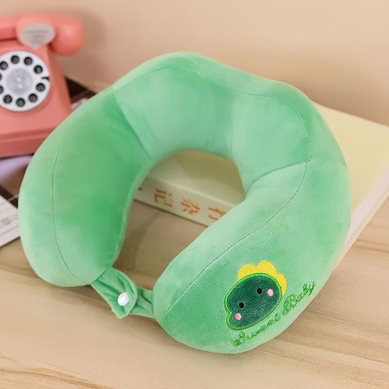 U-Shaped Travel Pillow with Cartoon Embroidery Neck Support for Office Car Naps