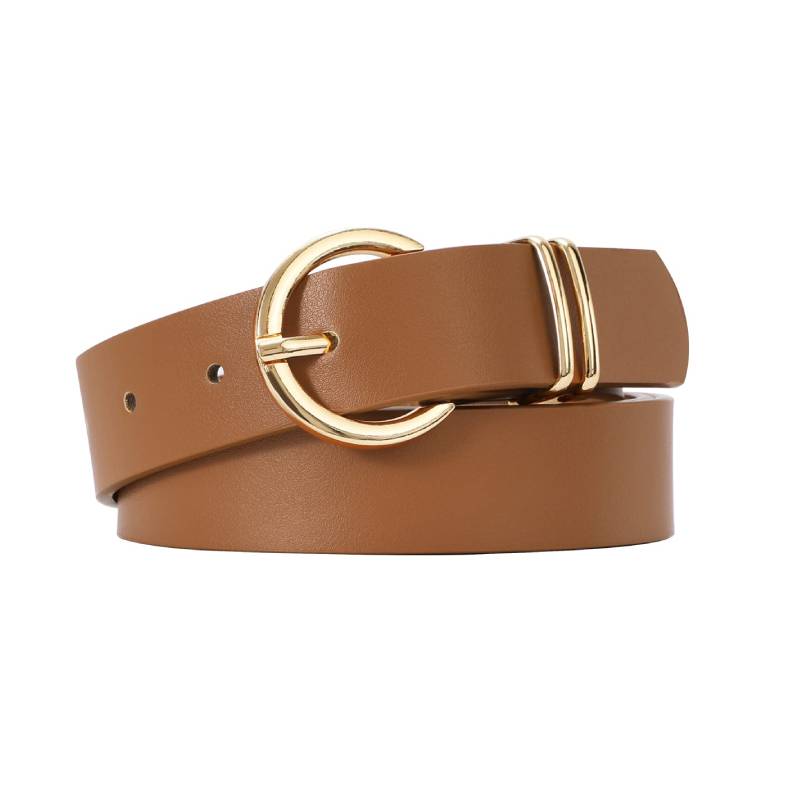 Women's Leather Belt for Jeans and Pants with Golden Buckle Solid Color Simple Design