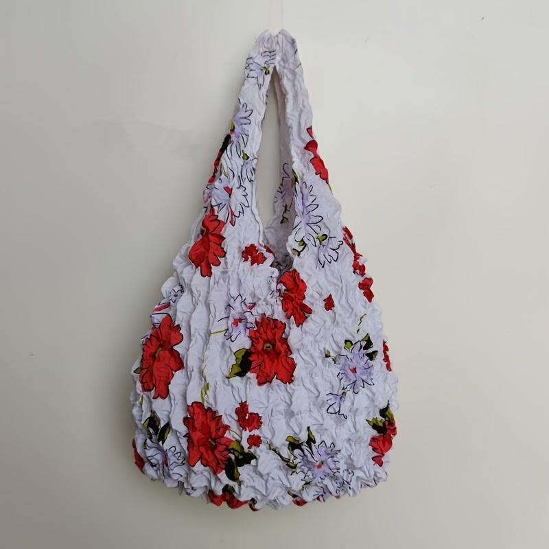 Gul naqshli qayta ishlatiladigan oziq-ovqat to'plami, cho'ziladigan sumka, xarid qilish uchun yelka sumkasi, qisqaradigan saqlash sumkasi, ayollar uchun mukammal sovg'a, xarid qilish va sayohat uchun ideal, ajoyib oshxona tashkilotchisi va aksessuar.