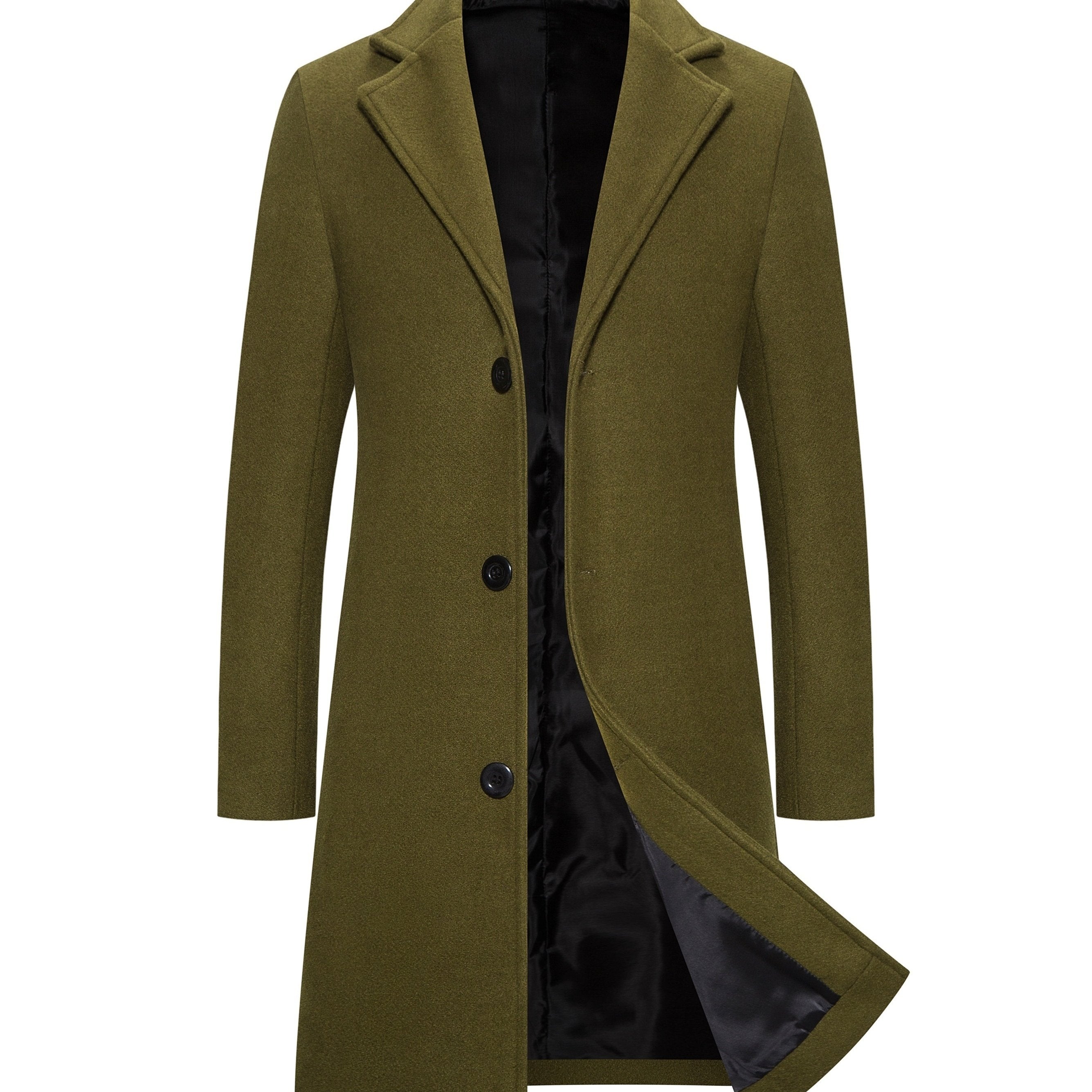 Men's Cotton Blend Mid-Length Trench Coat Casual Military All-Season with Lapel Button Closure