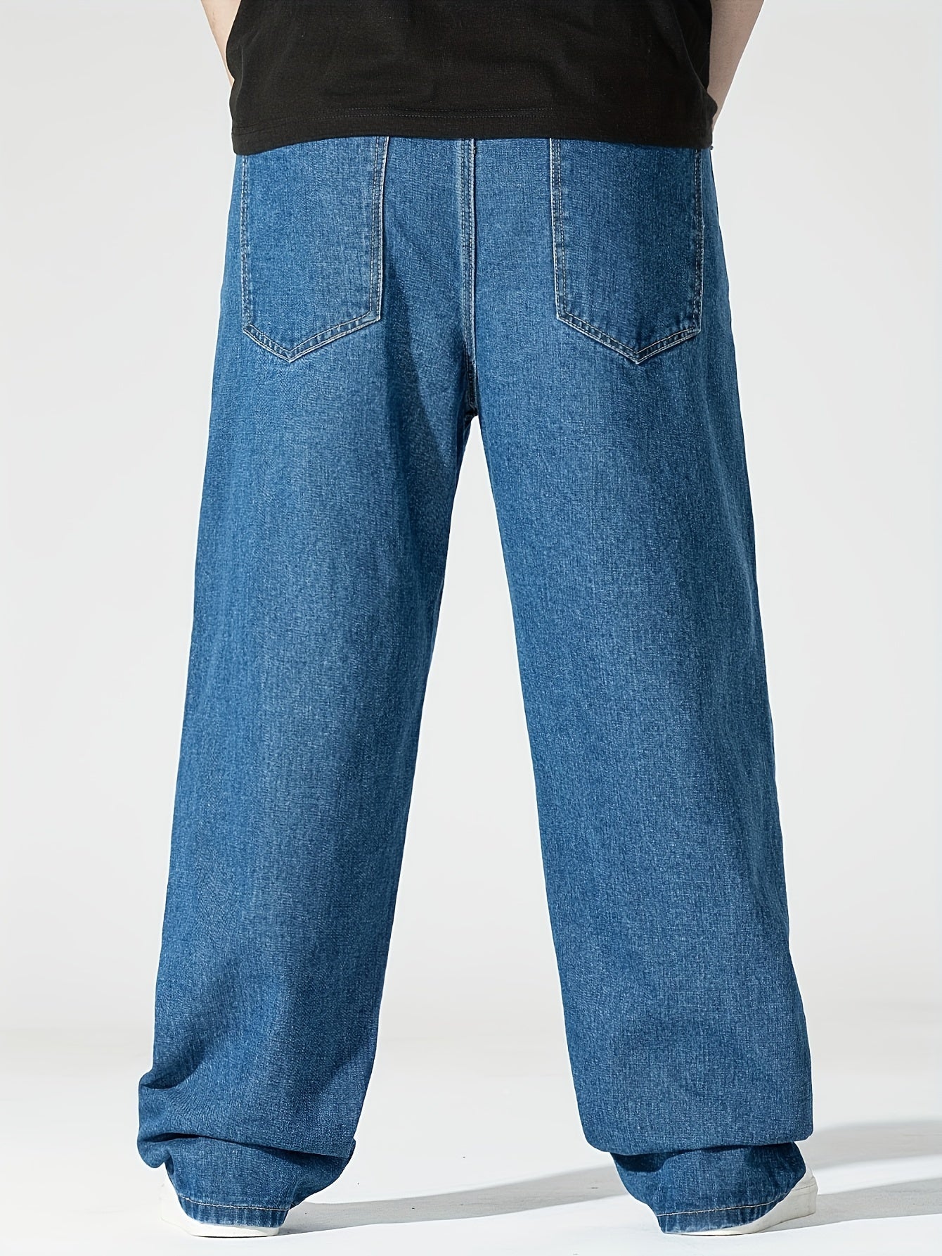 Men's Plus Size Elastic Waist Denim Jeans with Pockets Casual Woven Cotton Trousers