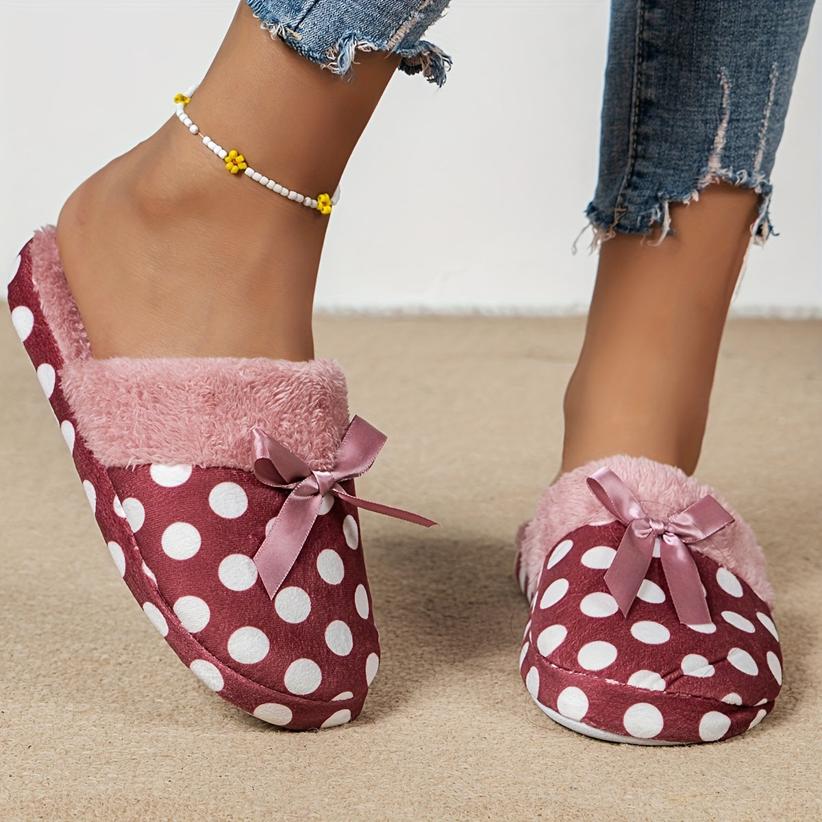 Women’s Butterfly Pattern Warm Indoor Anti-Slip Couple Slippers with Thick Sole