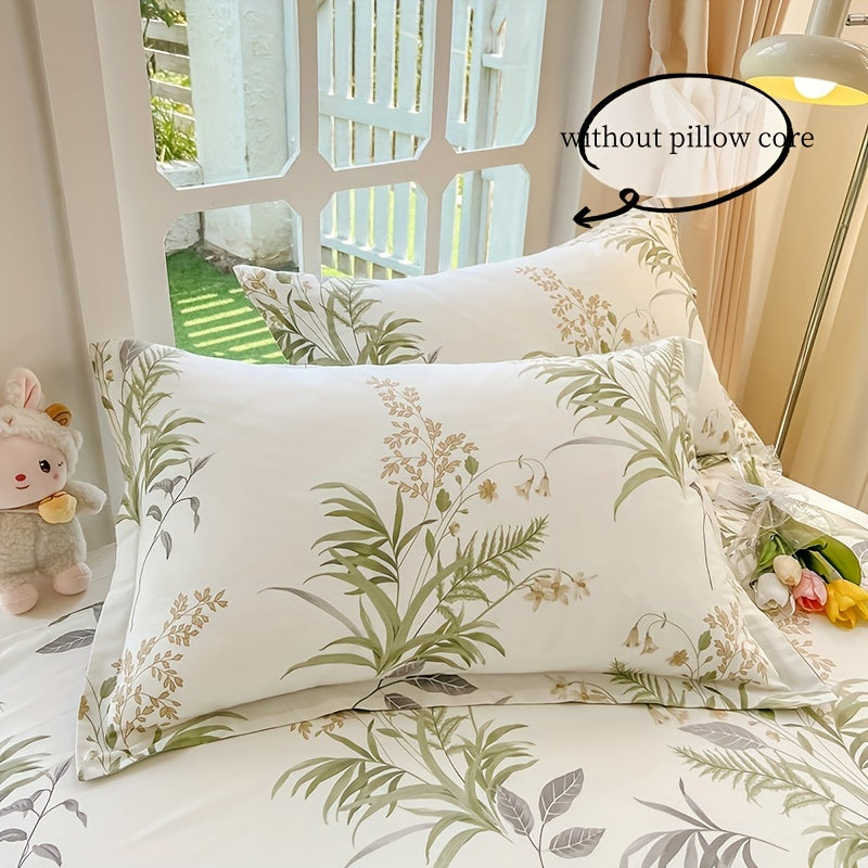 Set of 3 Cotton Duvet Cover and Pillowcase Botanical Print Bedding Soft Skin-Friendly All Seasons