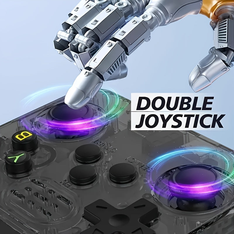 Retro Handheld Game Console 8.89cm IPS Screen Linux 64GB Emulator Rechargeable Battery in White Purple Transparent